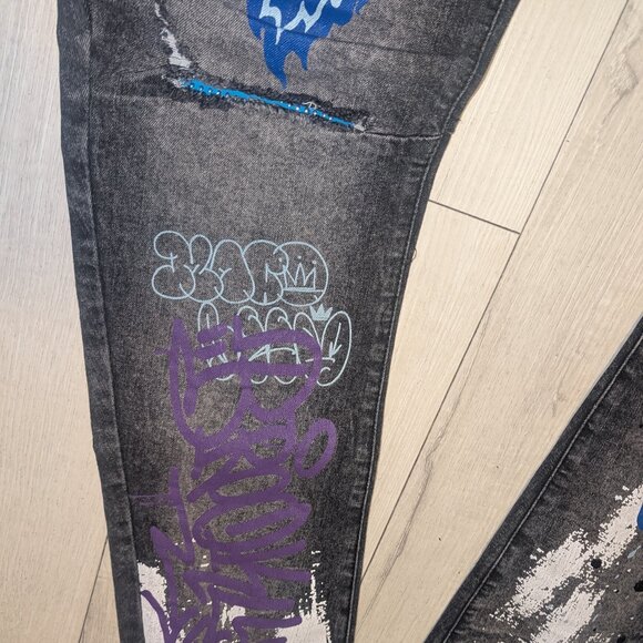 NWT Vintage RUE 21 Skinny Arc Supreme Flex Graphic Jeans Mens 32 x 34 - Picture 6 of 8